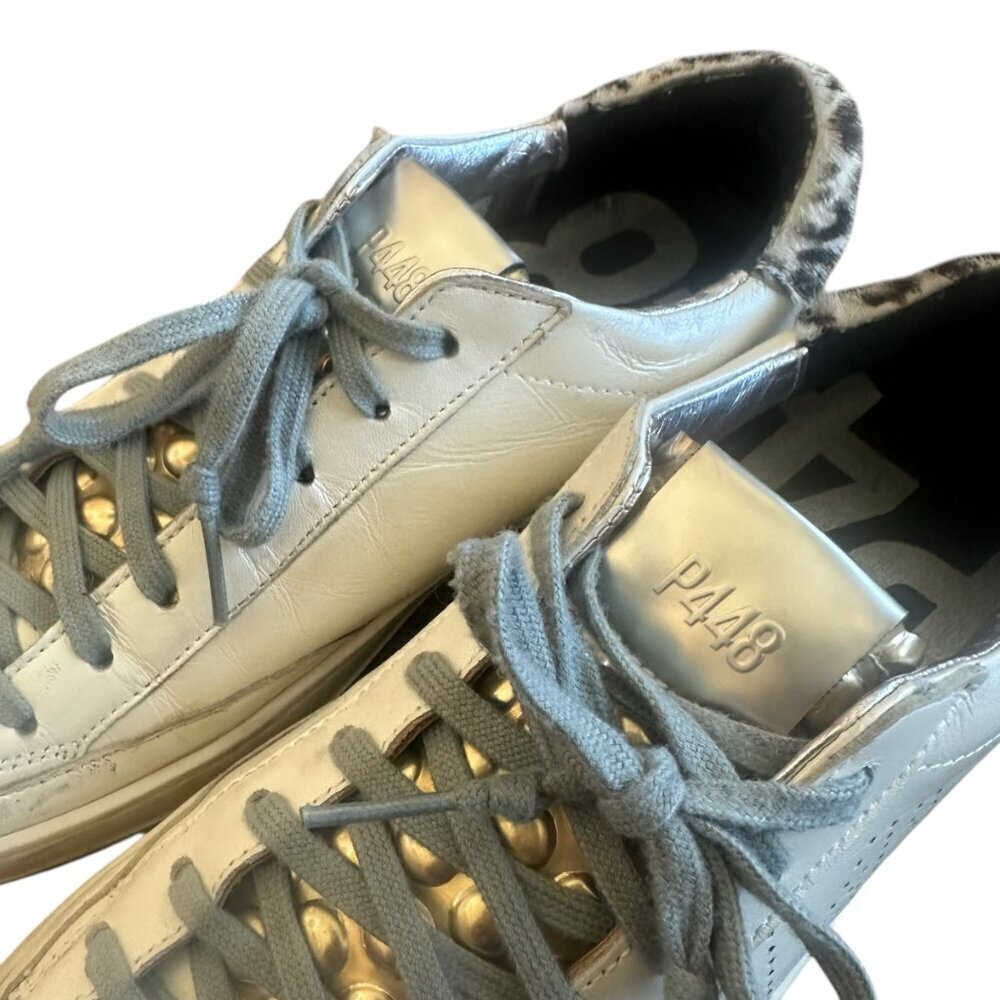 P448 Jack White Sneakers Tennis Shoes Animal Print Silver Size 38 7.5 Women's - Picture 2 of 13